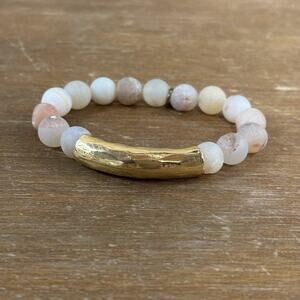 OMI Amazonite Bracelet With Gold Tone Battered Bar